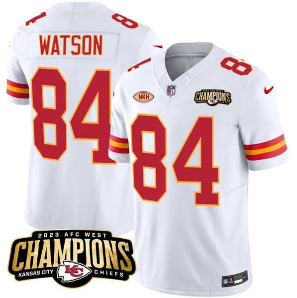 Men & Women & Youth Kansas City Chiefs #84 Justin Watson White 2023 F.U.S.E. AFC West Champions With NKH Patch Vapor Untouchable Limited Jersey